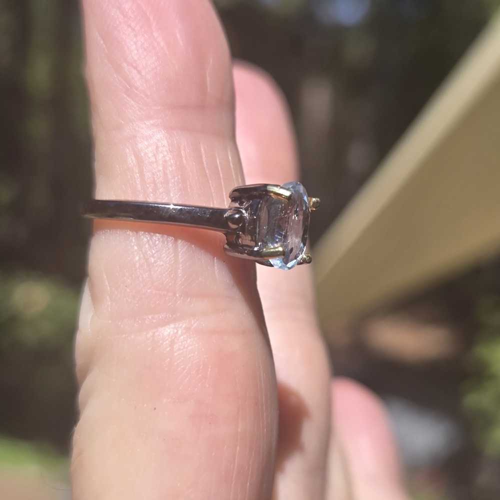Blue Naturak Topaz 4k Sterling Rhodium & Gold Ring Sz5.5 - Picture 8 of 10